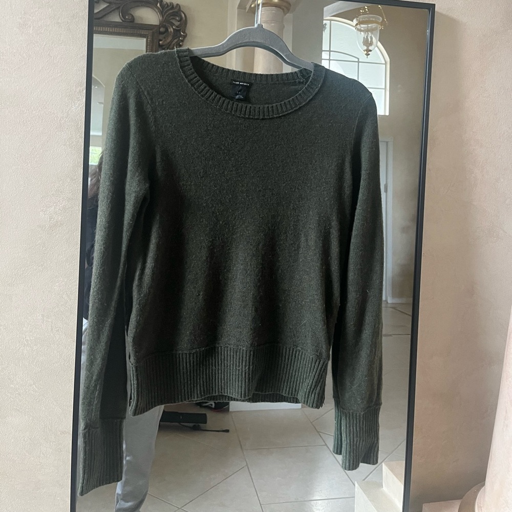 Club Monaco | Green Wool Sweater | Leather Double Zipper